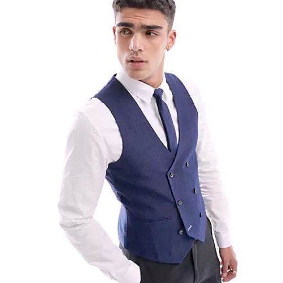 ASOS Suit Jacket & Vest Double Breasted in Blue Melange / Size 36 38 - Picture 2 of 13